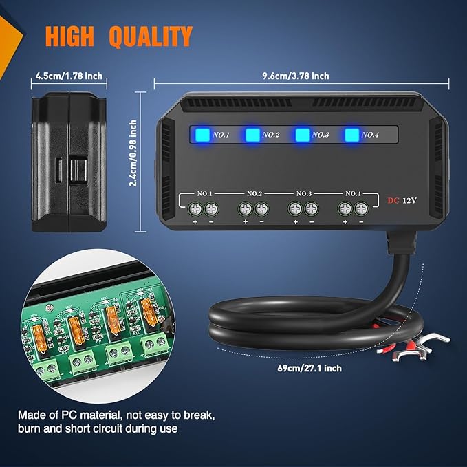 Nilight 12V Motorcycle Fuse Box 20A Low Profile Terminal Block Holder w/LED Indicator 4 Circuits Protection Battery Relay for Cars Motorcycles ATV UTV 12 Volt Vehicles