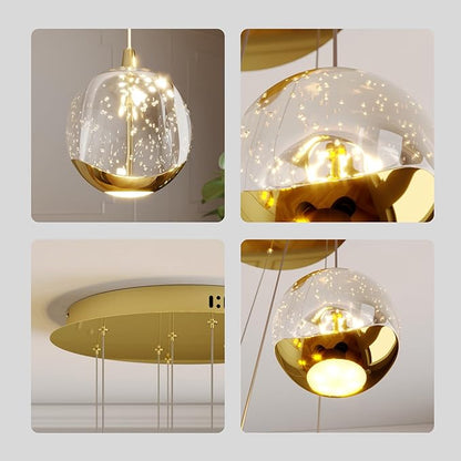 9-Light Modern Gold Glass Globe Chandelier, Hanging Cluster Pendant Light Kitchen Island & Foyer Chandelier, Warm White 3000K, 2610 Lm, LED Modern Chandelier, Ø 15.7 in