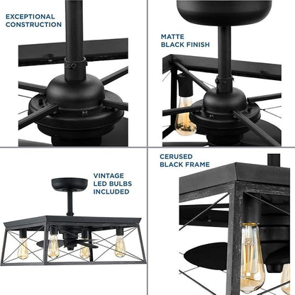 Progress Lighting Briarwood Collection 22-Inch 3-Blade AC Motor Farmhouse Ceiling Fan Matte Black, 17.00x22.00x22.00