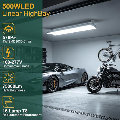 2Pack 500W(576 * 1W LED) LED Commercial Diamond Linear High Bay Light 75000LM [Eqv. 2000W MH],AC100-277V【Driver Equipped】 5000K,Linear Hanging High Bay Light,UL Complied