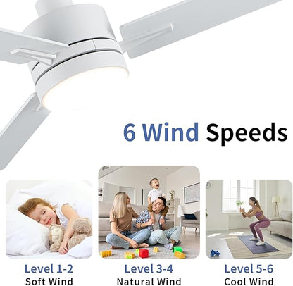 LANMEL 42 Inch Metal Ceiling Fan with Light, Modern Flush Mount Low Profile with Remote Control, Reversible, 3cct Dimmable, Quiet, White LED for Bedroom, Living Room, Indoor/Outdoor Patio Use