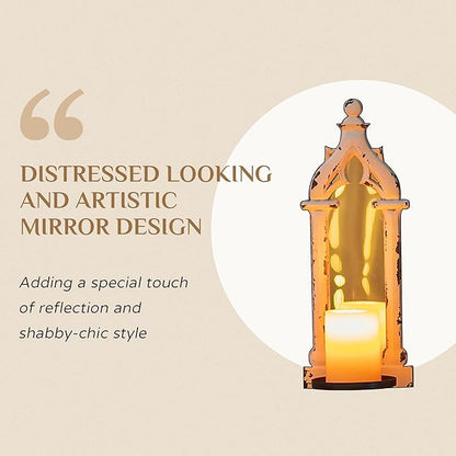 Farmhouse Mirror Wall Candle Sconces Set of 2 - Shabby Chic Decor Rustic Candle Holder French for Bathroom Living Room Mirrored Sconce