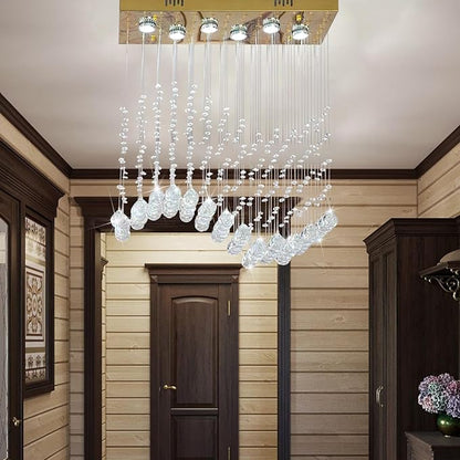 Modern Gold Wave Rectangular Chandelier for Dining Room Over Table, 6-Lights Raindrop Elegant Ceiling Light Fixture for Kitchen Island, Funny Flush Mount Pendant Light for Kids/Girls Room