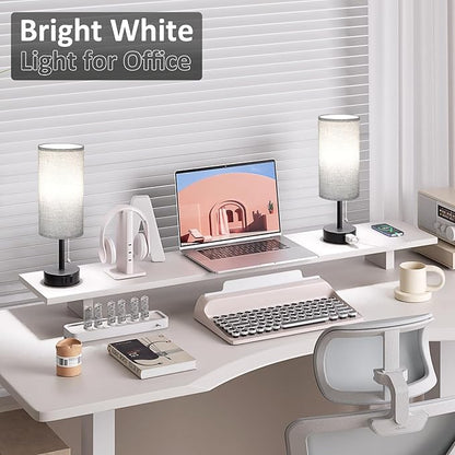 Fenmzee Grey Bedside Table Lamps Set of 2-3 Color Temperatures Pull Chain Lamp with AC Outlet Charging Port, Round Night Stand Lamps for Bedroom Office, Small Bed Side Light with E26 LED Bulbs