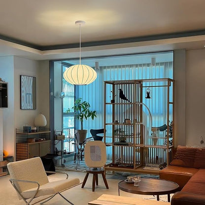 12 Inch Small Lantern Pendant Light fixtures, Imitation Silk Ceiling Hanging Pendant Light Japanese Lamp White Chandelier for Dinning Room Living Room Kitchen Island Bedroom Restaurant
