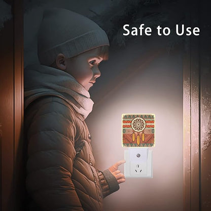 Dream Catcher Night Light,Ethnic Ornament Plug-in Night Lights with Dusk-to-Dawn Sensor for Stairway/Hallway/Bedroom 0.5W Sleep Friendly lamp for Women/Girls/Boys Gift