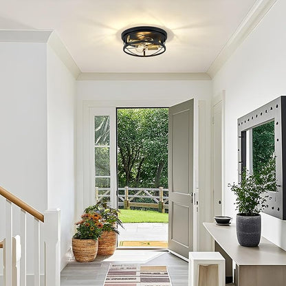 Farmhouse Lights,Black and Gold Industrial Flush Mount Ceiling Light, Ceiling Lamp Farmhouse Lighting Fixture for Hallway, Bedroom, Kitchen, Entrance, 2-Light