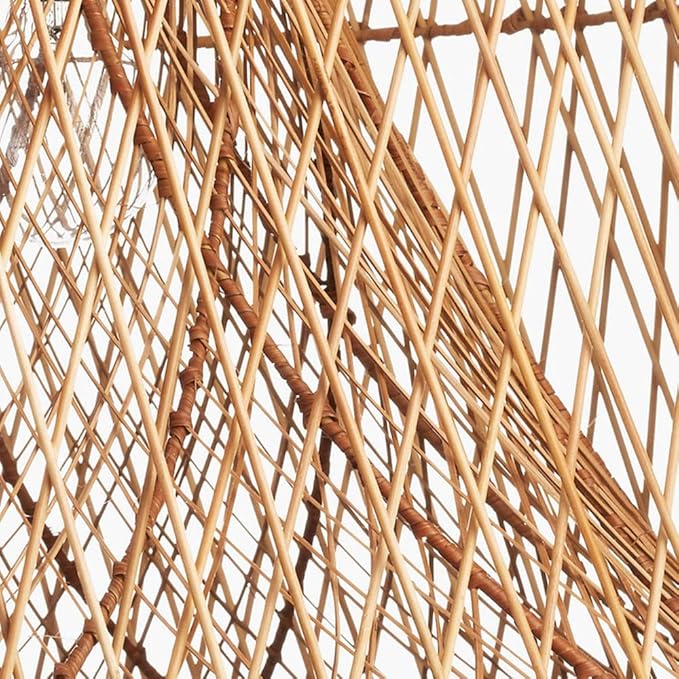 17.7" Large Rattan Pendant Light Kitchen Island Boho Hollow Decor Hanging Lamp Fixture Natural Woven Bell Ceiling Hanging Lamp for Living Room, Bedroom, Dining Room Restaurant