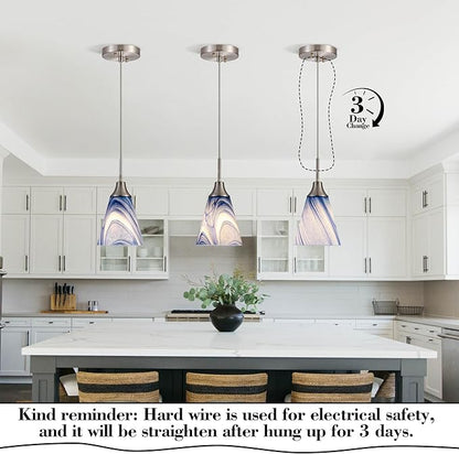 Viinew Mini Glass Pendant Light 1-Pack Dark Blue Marble Art Glass Pendant Lights Kitchen Island 5.9" Brushed Nickel Finish Hanging Light for Kitchen Over Sink,Dining Room,Foyer,Hallway