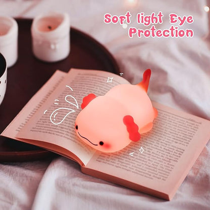 SeaShine Axolotl Night Light for Kids,Animal Silicone Nursery Night Lamp, Rechargeable Table Lamp Bedside Lamp,Cute Room Decor Light for Bedroom,Living Room,Dining,Desk Decorations,Gift