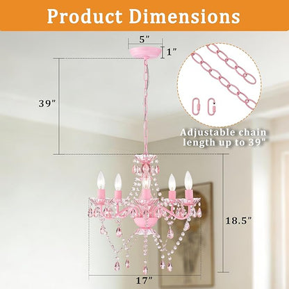 Small Pink Chandelier for Girls Room 5 Light Pink Acrylic Crystal Chandeliers Small Kids Chandelier for Bedroom