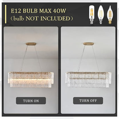 CATINER Gold Rectangle Chandeliers for Dining Room Modern Island Light Crystal Glass 6-Light Chandelier Rectangular Linear Pendant Hanging Ceiling Light Fixture for Kitchen L35.5”