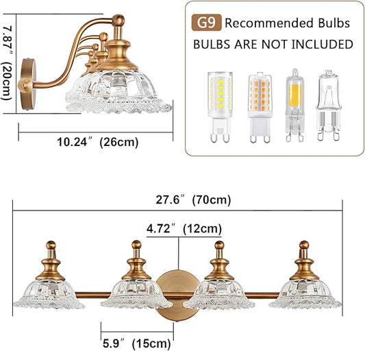XIEDUN Bathroom Light Fixtures 4 Lights Vanity Lighting Fixtures Matte Brass Vintage Vanity Light Fixture Vanity Lights for Bathroom