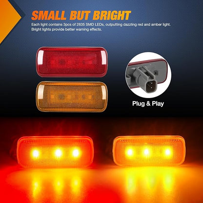 Nilight Wheel Fender Side Marker Lights 4 PCS 3 LED Red Amber Front Rear Clearance Lights Plug And Play Waterproof Compatible With 2010-2018 Dodge Ram 2500 3500 Super Duty