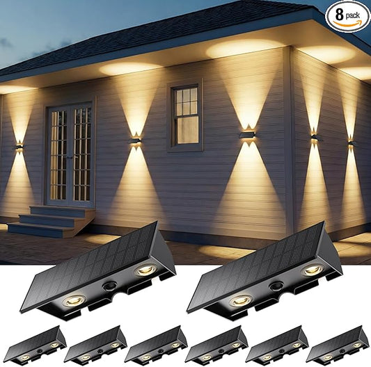 8PACK Solar Sconce Lights Outdoor,3000/4000/6000K 3 Modes Up and Down Solar Wall Lights Dusk to Dawn Lighting IP65 Waterproof Solars Lights Outdoor for Exterior Front Porch Garage Fence Patio Yard