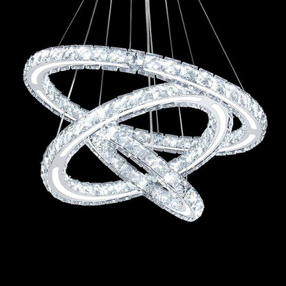 Modern Chandeliers Crystal Ceiling Light 3 Rings Dimmable LED Pendant Light Fixture Ceiling Hanging for Living Room Dining Room Bedroom Kitchen 250mm Base 209 Crystals(Dimmable)