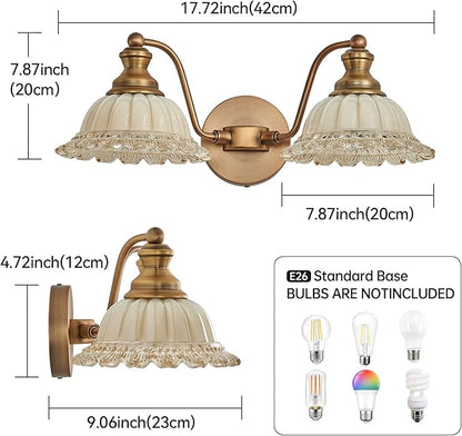 XIEDUN Vintage Vanity Light Brushed Brass 2 Light Vanity Lights for Bathroom Vanity Light Fixtures