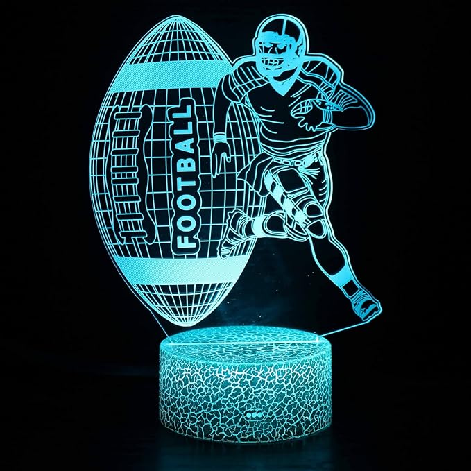 3D Illusion Football Player Night Light for Kids,Rugby LED Lamp 16 Color Changing Smart Touch&Remote Control Bedroom Decor Lamp Holiday Christmas Birthday Gift for Outsports Lover