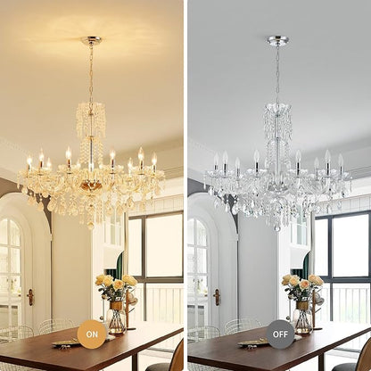 WUZUPS 10-Light Crystal Candle Chandelier Pendant Ceiling Light Modern Lighting Fixture for Bedroom Hallway Bar Kitchen Bathroom, H 26.7" W 33.9", E12 Base, Chrome