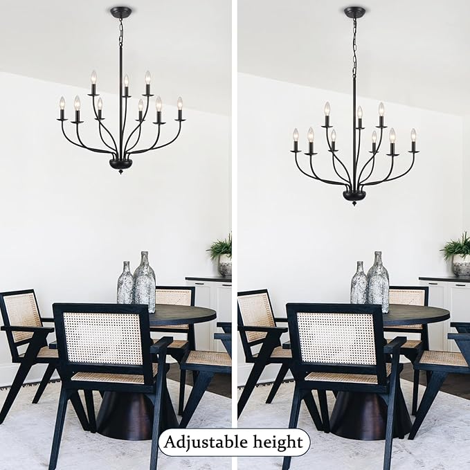 Black Farmhouse Chandelier 9-Light, 2-Tier Modern Candle Chandeliers for Dining Room Light Fixtures, Industrial Hanging Light French Country Chandelier for Bedroom Living Room Foyer Entryway