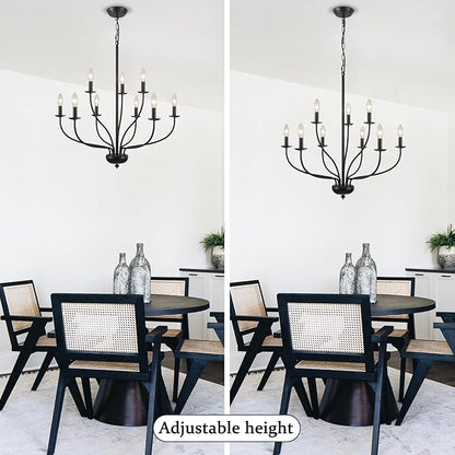 Black Farmhouse Chandelier 9-Light, 2-Tier Modern Candle Chandeliers for Dining Room Light Fixtures, Industrial Hanging Light French Country Chandelier for Bedroom Living Room Foyer Entryway