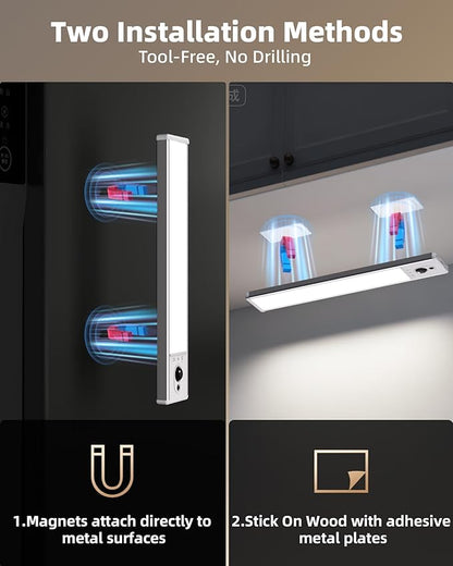 EZVALO Under Cabinet Lighting with Charging Station, Rechargeable Motion Sensor Light Indoor, Dimmable Closet Lights Wireless, 6500K, Motion Activated Under Counter Lights for Kitchen,Pantry(3 Pcs)