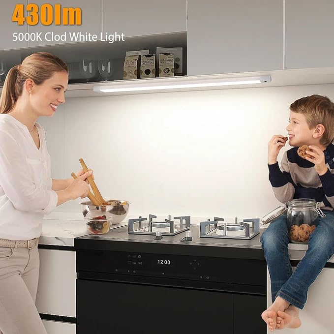 MYPLUS 16 Inch Under Cabinet Lights with Hand Wave, Under Counter Lighting 5000K Cold White,Dimmable,Plug and Play,LED Lights for Kitchen Cabinet, Cupboard, Closet, Desk