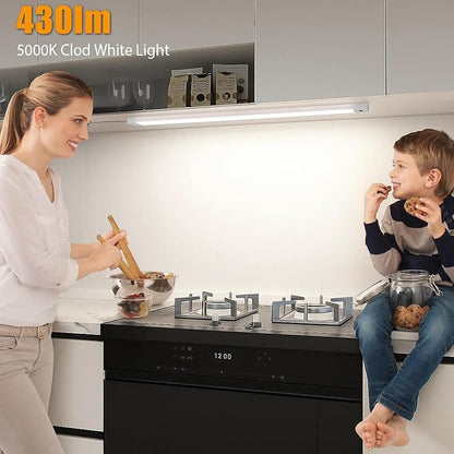 MYPLUS 16 Inch Under Cabinet Lights with Hand Wave, Under Counter Lighting 5000K Cold White,Dimmable,Plug and Play,LED Lights for Kitchen Cabinet, Cupboard, Closet, Desk