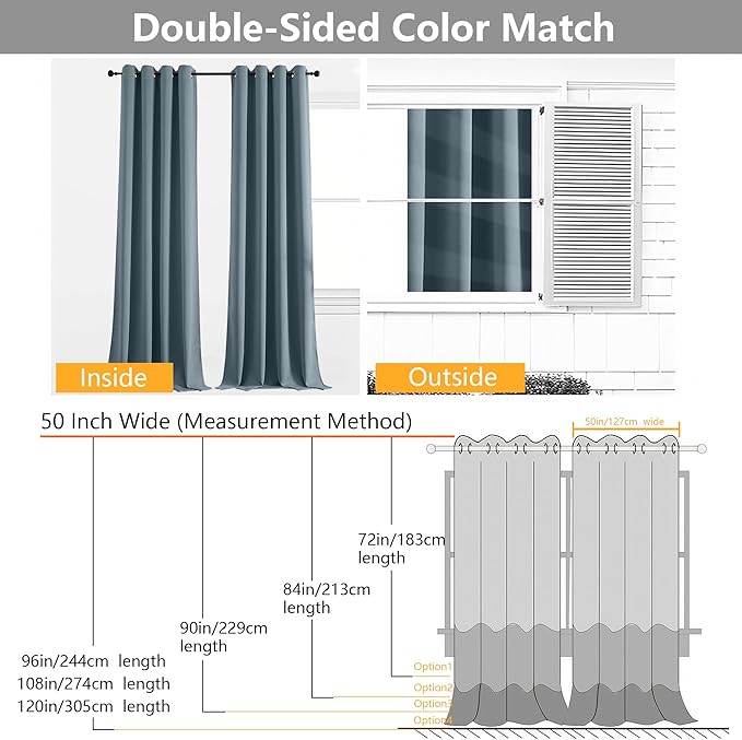 Simplebrand Stone Blue Curtains for Bedroom Living Room 90 Inches Long 2 Panels Set, Room Darkening Thermal Insulated Curtains & Drapes, Solid Grommet Noise Reducing Window Treatment, W50 x L90 Inch