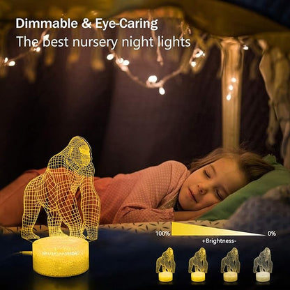 BASSI 3D Gorilla Lamp for Kids, 16 Colors Changing Remote Control 3D Night Light Gorilla Toy - Birthday Christmas Gifts for Boys Girls Age 2 3 4 5 6 7 8 9 Teenages