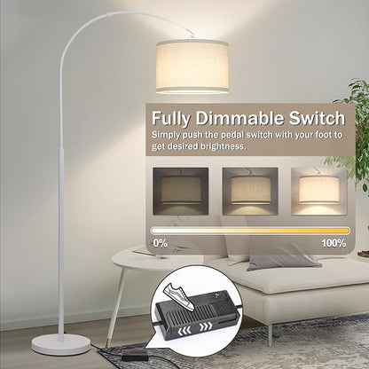 Seaside village Standing Lamp for Living Room, Dimmable Arc Floor Lamp with White Adjustable Hanging Shade, Modern Pole Lamp Tall Reading Light for Bedroom, Over Couch, Office, 9W LED Bulb Included