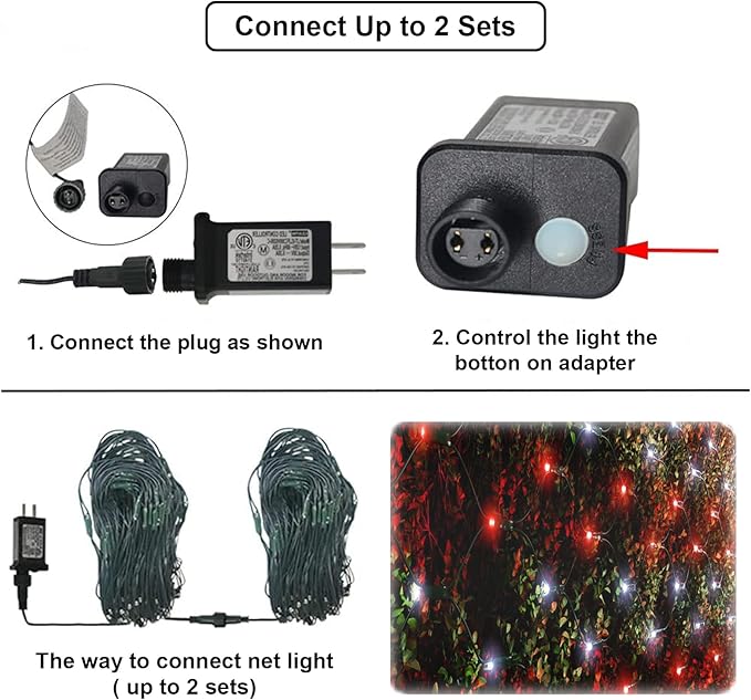 Christmas Net Lights Outdoor, 360 LED 21ft x 5ft Large Net Mesh String Lights 8 Modes, Twinkle Lights Connectable Plug in for Bushes Halloween Hedge Yard Garden Party Decor, Red and White