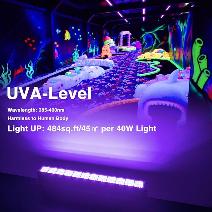 8PCS 40W LED Black Light Bar for Glow Party, Blacklight with Plug &Switch, Each Light Up 484 Sq.ft Area, Glow Light for Halloween, Fluorescent Body Paint, Stage Lighting, Bedroom