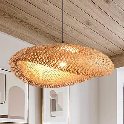 23.64in Bamboo Chandelier Boho Rattan Pendant Lighting Large Wicker Light Fixtures Bohemian Hand-Woven Hanging Ceiling Lights for Kitchen Island Dining Living Room Restaurants Bedroom Cafe