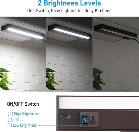 TORCHSTAR LED Under Cabinet Lighting 5CCT, 12 Inch 8W 600LM, Hardwired & Plug-in, 5 Color Selectable CRI90 120V ETL T24 Dimmable Under Counter Lights for Kitchen, Bronze Aluminum Housing, 2 Pack