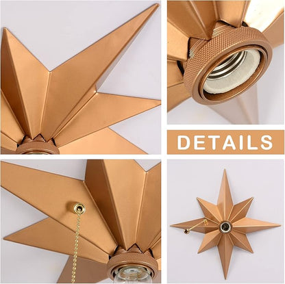 Flush Mount Ceiling Light Fixture with Pull Chain, Brass Star Ceiling Light, Industrial Light Fixtures Ceiling Mount for Hallway, Entryway, Study, Bedroom, Stair, Foyer, Kitchen, Bathroom - Metal
