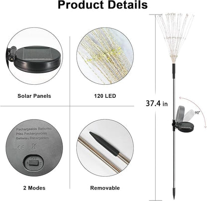 Solar Garden Lights Outdoor, 4 Pack 120 LED Twinkling Firework Lights Decorative with 2 Modes, Outdoor Waterproof Solar Starburst Light for Outside Yard Pathway Garden Decor, White