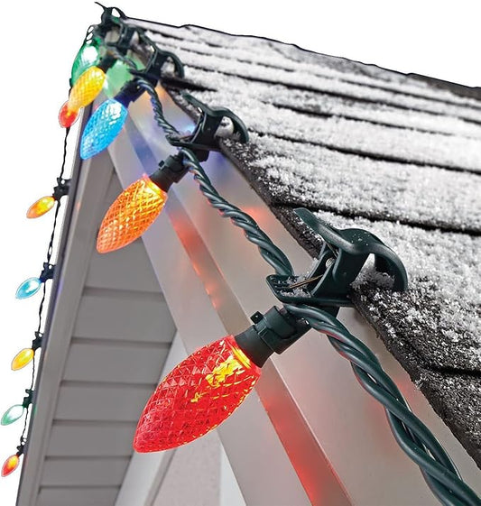 NOMA C9 LED Quick Clip Christmas Lights | Built-in Clip-One String Lights | 24 Multi-Color Bulbs | 16inch Foot Strand