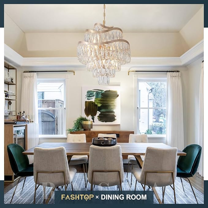 12 Lights 7-Tier K9 Crystal Gold Chandelier 20" Modern Pendant Chandelier Lighting Crystal Light Fixtures for Living Room Dining Room Bedroom Kitchen Foyer Entryway, E12