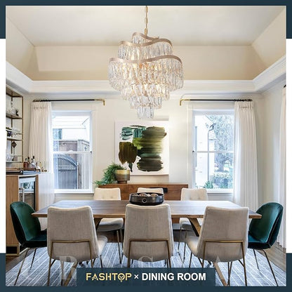 12 Lights 7-Tier K9 Crystal Gold Chandelier 20" Modern Pendant Chandelier Lighting Crystal Light Fixtures for Living Room Dining Room Bedroom Kitchen Foyer Entryway, E12
