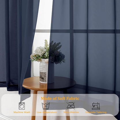 Gwine Navy Blue Sheer Curtains 84 Inches Long 2 Panels Set for Living Room, Rod Pocket Voile Bedroom Curtains, Light Filtering Solid Window Sheer Panels, Each 42" Wx84 L