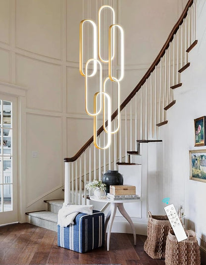 6 Rings Modern Chandelier LED Dimmable Flush Mount Ceiling Light for Foyer Living Room Staircaes Gold