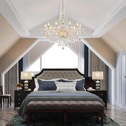 Large Crystal Chandelier, Modern Gold Crystal Chandeliers for Dining Room Light Fixture, 10-Lights Large Gold Pendant Light Fixtures Luxury Chandelier for Living Room Bedroom Foyer Entryway D26.8''