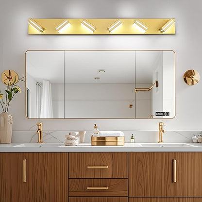 Modern LED Bathroom Lights Fixtures 6-Light,Metal Gold Acrylic Wall Lighting,Vanity Lights for Bathroom Over Mirror 6000k 41in