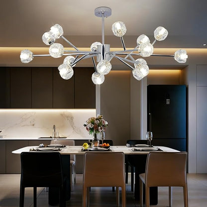 Depuley Modern Chrome Sputnik Chandelier: 18-Light Large Crystal Glass Chandelier for Living Room - Kitchen Island Light Fixture Mid Century Hanging Lamp for Dining Room (Included G9 Bulbs)