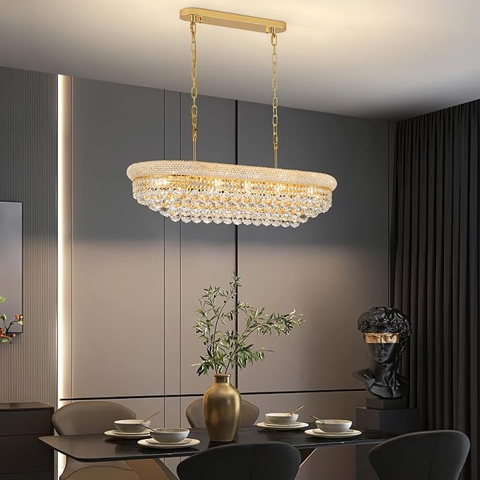 Crystal Chandeliers for Dining Room Light Fixtures Over Table, Modern Crystal Chandeliers for Kitchen lsland, 11 Lights Empire Style Gold Luxury Lighting Fixtures for Living Room Bar L34.5 Inch