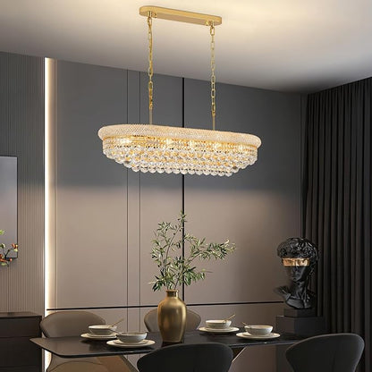 Crystal Chandeliers for Dining Room Light Fixtures Over Table, Modern Crystal Chandeliers for Kitchen lsland, 11 Lights Empire Style Gold Luxury Lighting Fixtures for Living Room Bar L34.5 Inch
