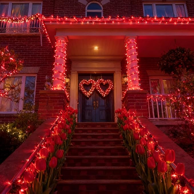 Red Valentines Decor Lights, 32.5FT 100 LED Valentine's Day String Lights Outdoor Indoor, 16 Lighting Mode Plug in Waterproof Fairy Lights for Wedding Party Bedroom galentines day Decorations