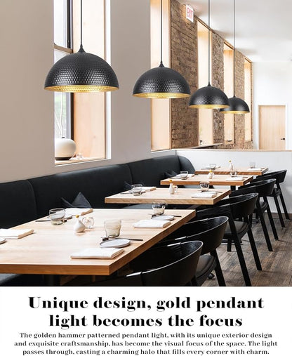 16 inch Black and Gold Pendant Light 3 Packs, Hammered Industrial Large Pendant Lights Kitchen Island, Oversive Black Dome Pendant Light for Kitchen Island, Dining Room, Bar