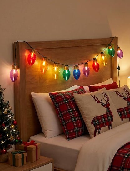 16Ft Jumbo LED Multicolor Christmas String Lights Outdoor with 10 C7 Clear Jumbo Multicolor Bulb, Connectable Hanging Christmas Lights for Indoor Outdoor Porch Patio Eave Xmas Trees Roof Decorations